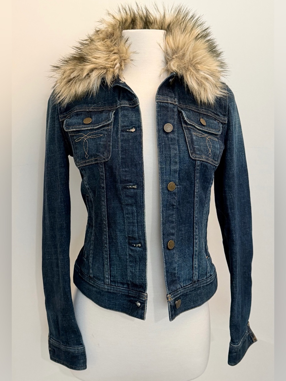 Ralph Lauren Faux Fur Collar Denim Jacket XS